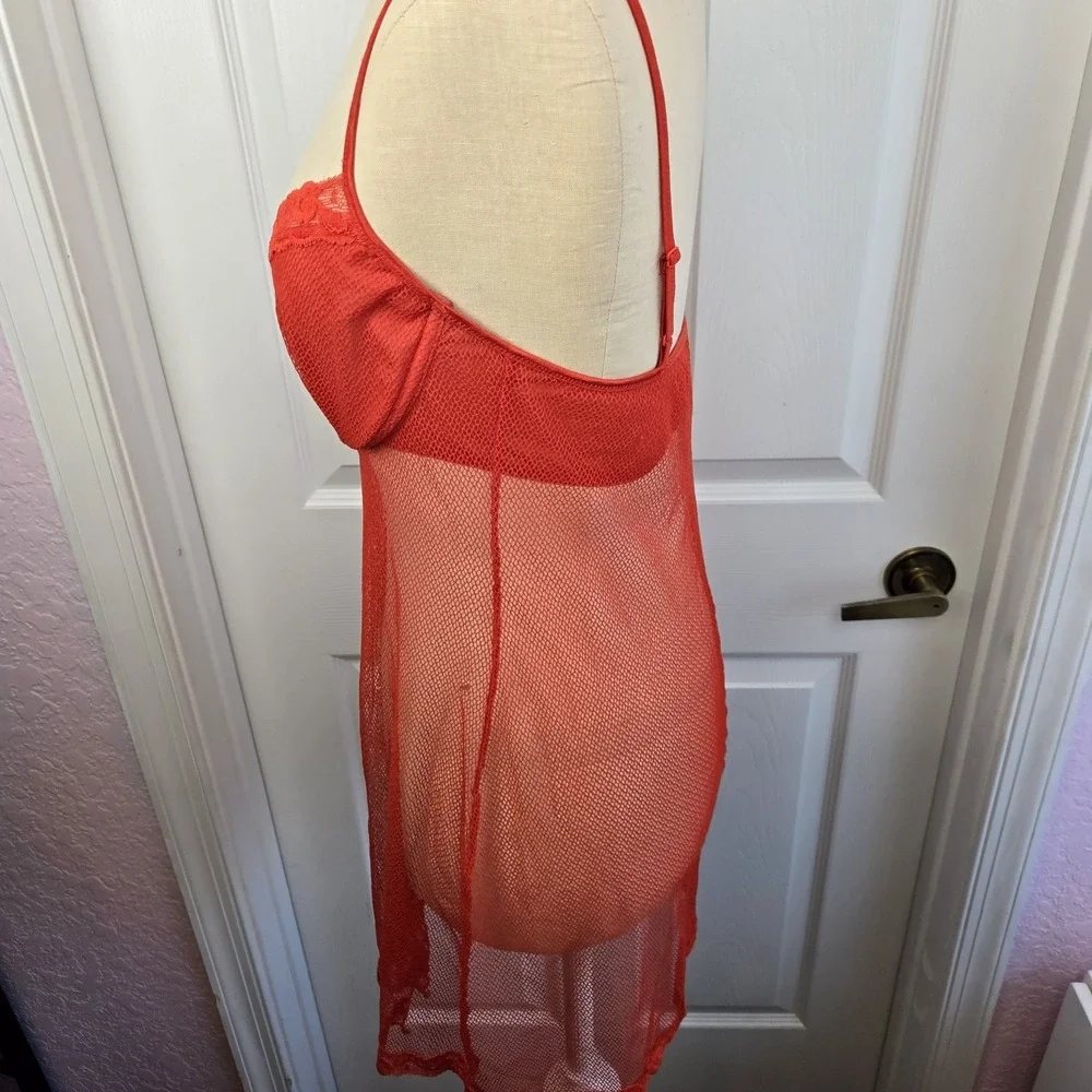 Victoria's Secret Y2K Vtg Red‎ Stretch Lace Babydoll Nightie Lingerie Size 36C